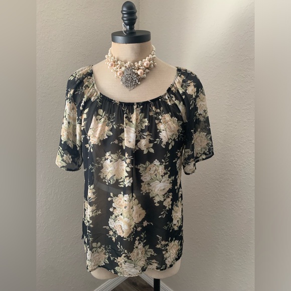 Bobeau Women's size L Boho  black and whit flower/Flora - Picture 1 of 8